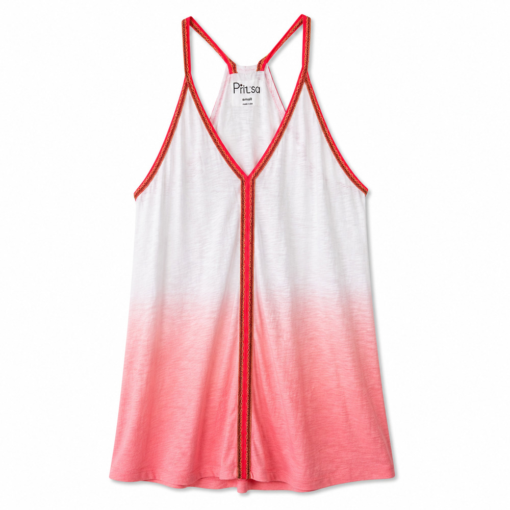 Pitusa Dip Dye Mini Sundress in Coral Neon Trim Racerback Beach OS